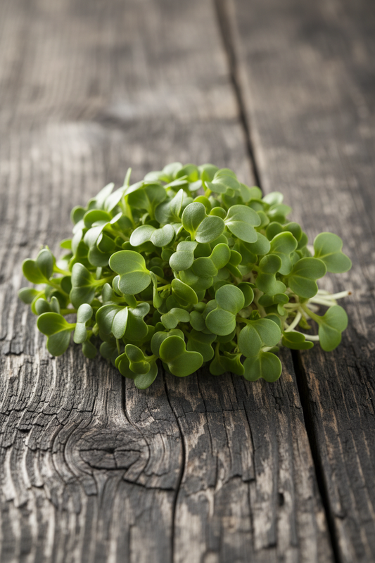 Broccoli Microgreens Close Up Portrait on Dark Wood