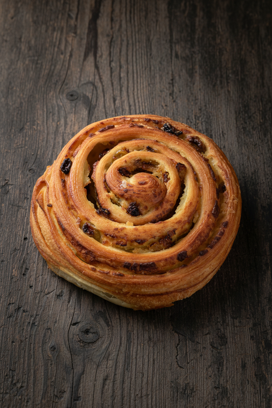 Pain aux Raisins on Dark Wood