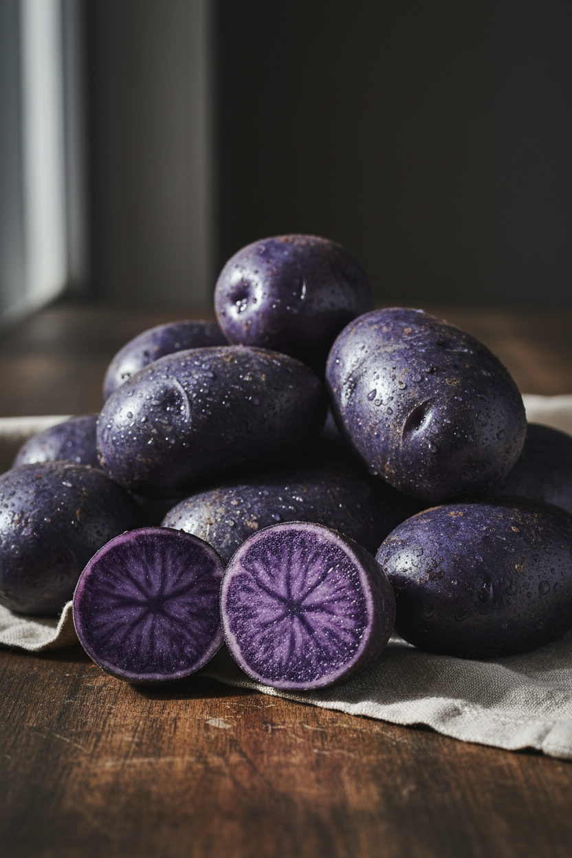 All Blue Potatoes Dark Wood