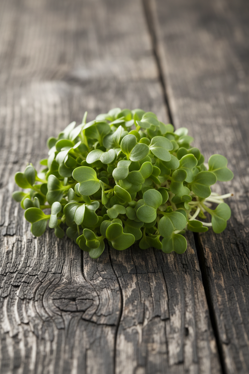 Broccoli Microgreens Close Up Portrait on Dark Wood