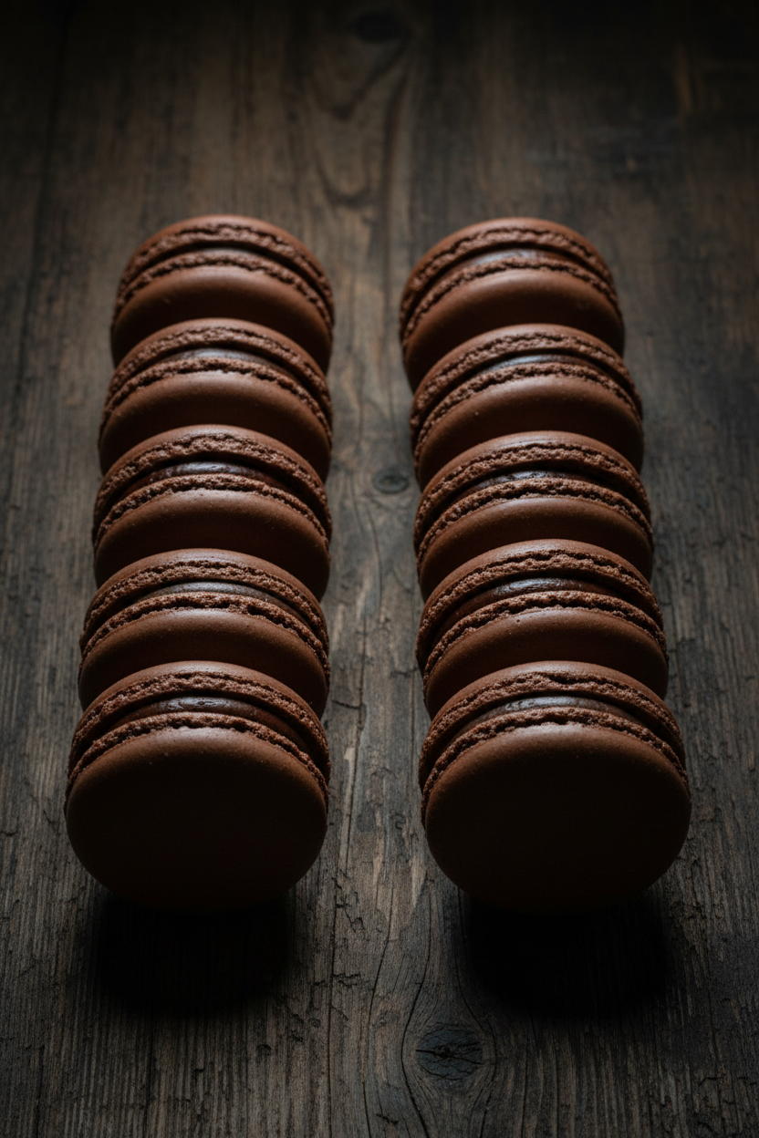 Dark Chocolate Macarons Dark Wood