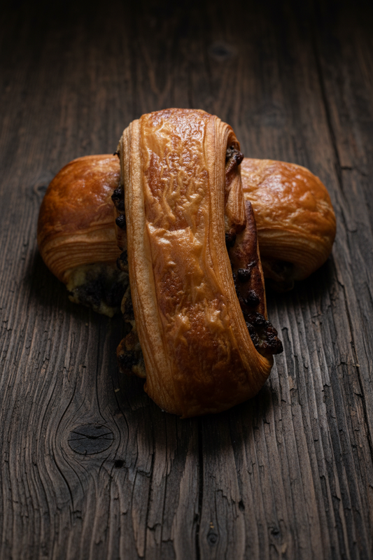 Pain au Chocolat Cluster on Dark Wood