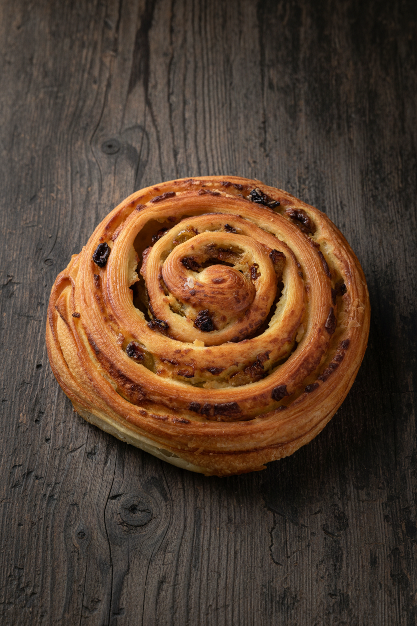 Pain aux Raisins on Dark Wood