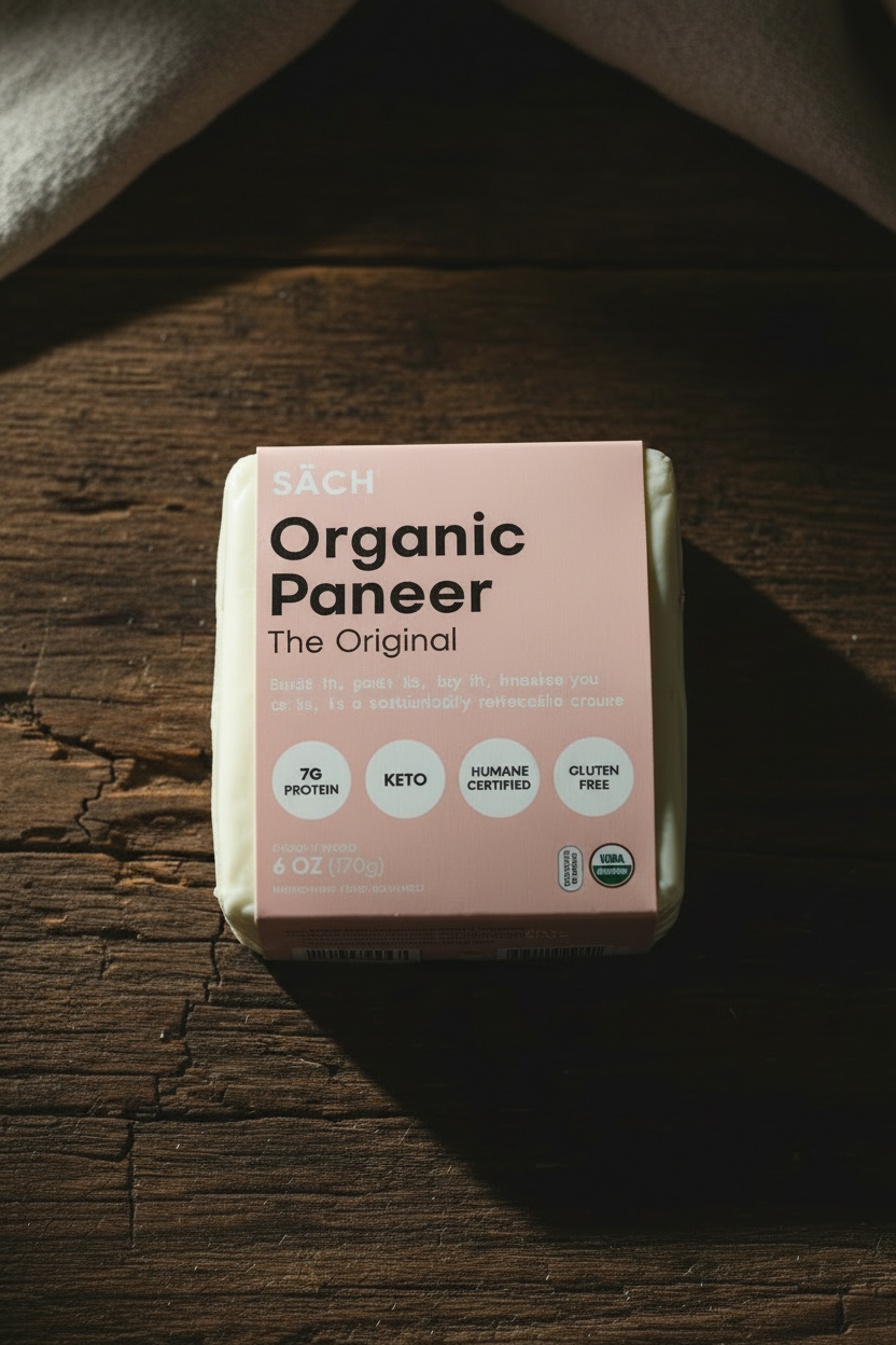 SACH Organic Paneer – Front, Extreme Close-Up