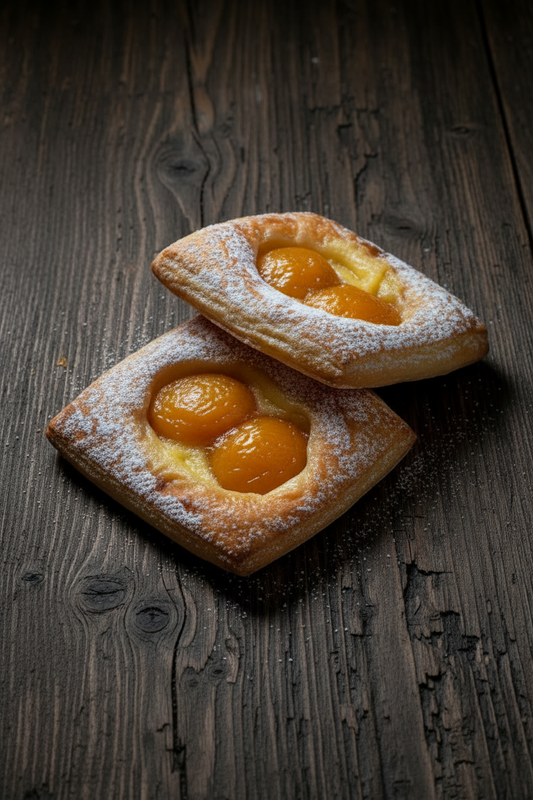 Two Apricot Danishes on Dark Wood