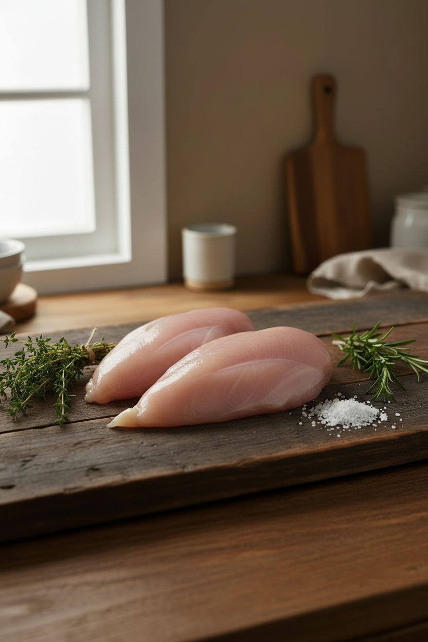 Two Raw Unpacked Chicken Breasts Portrait